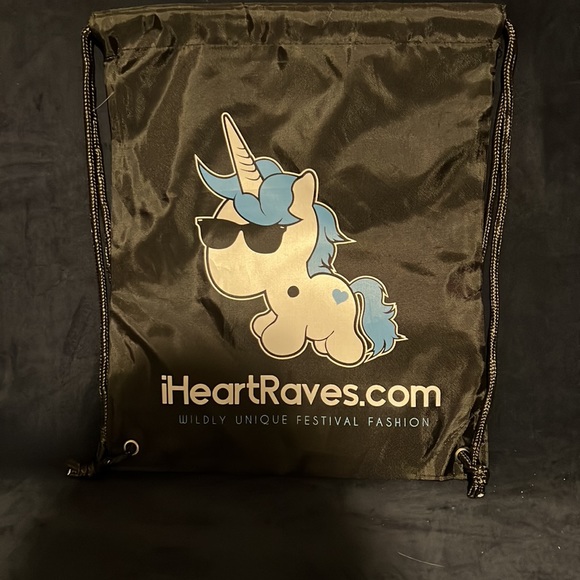 Brand New IHeartRaves Black Unicorn Drawstring Bag - Picture 3 of 4